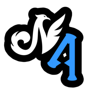 Noble Abyss Blue and White Logo with Black Outline